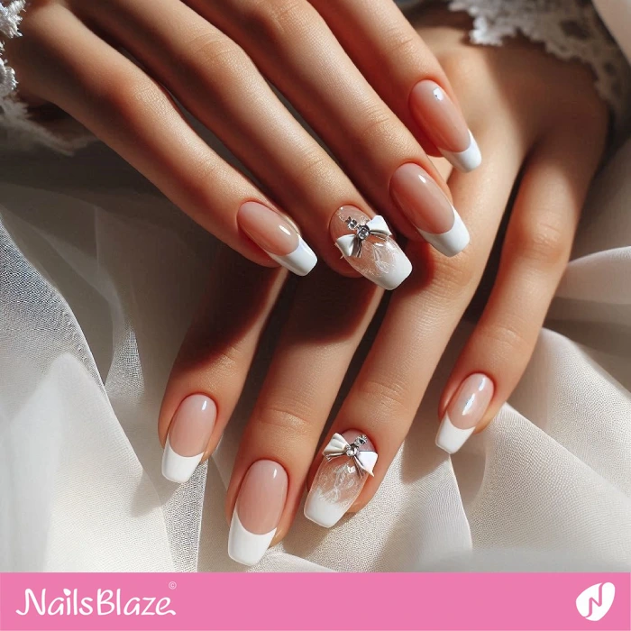 White French Tips and Bows for Wedding | Bow Nails - NB5169